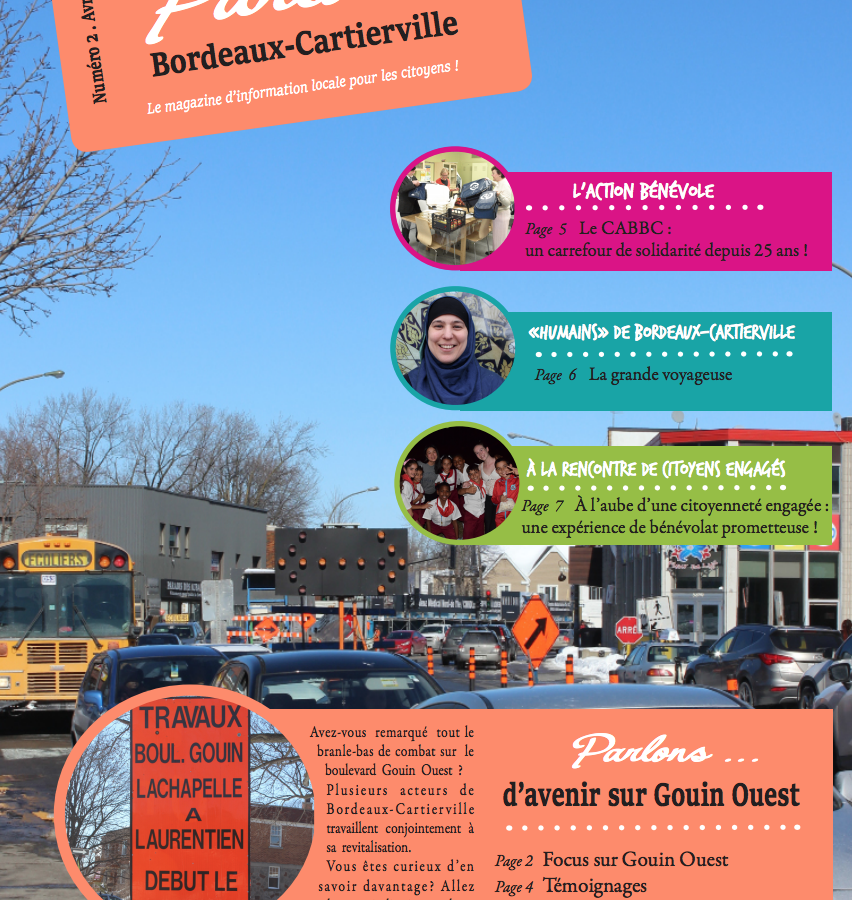 page de couverture du document, on voit un boulevard en rénovation et les thématiques du magazine sont en couleurs