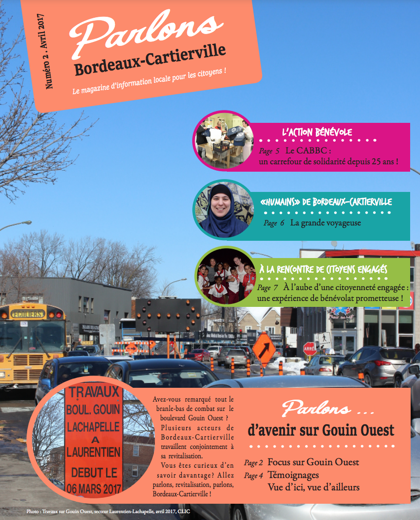 page de couverture du document, on voit un boulevard en rénovation et les thématiques du magazine sont en couleurs