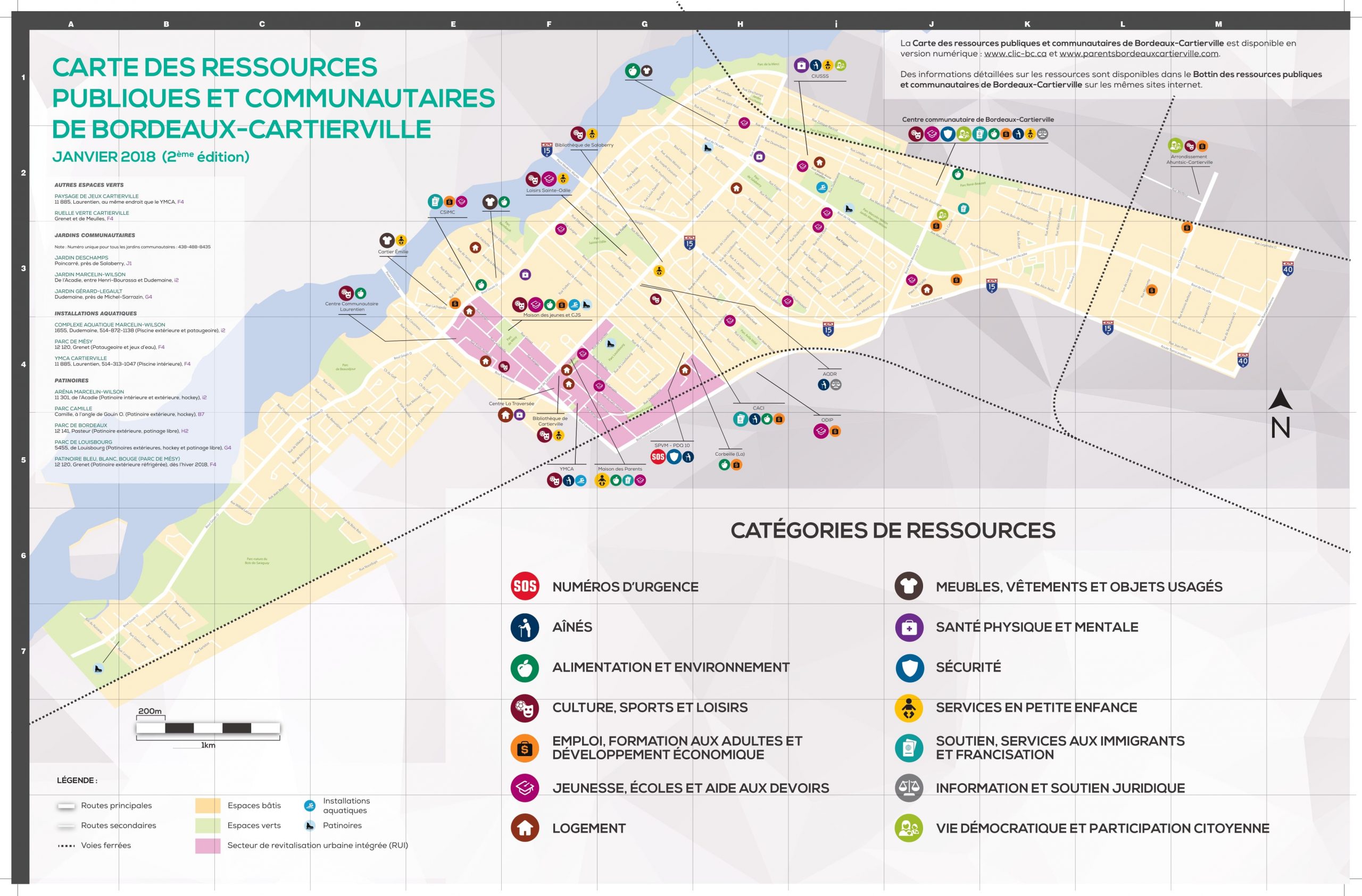 Carte avec des pictogrammes de couleurs